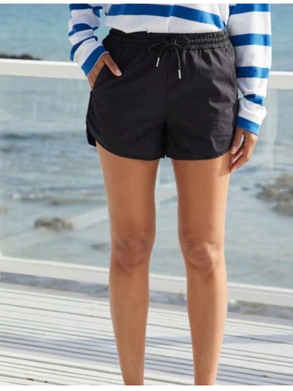 AYR The Sport Shorts—Black Elastic Drawstring Athletic Shorts